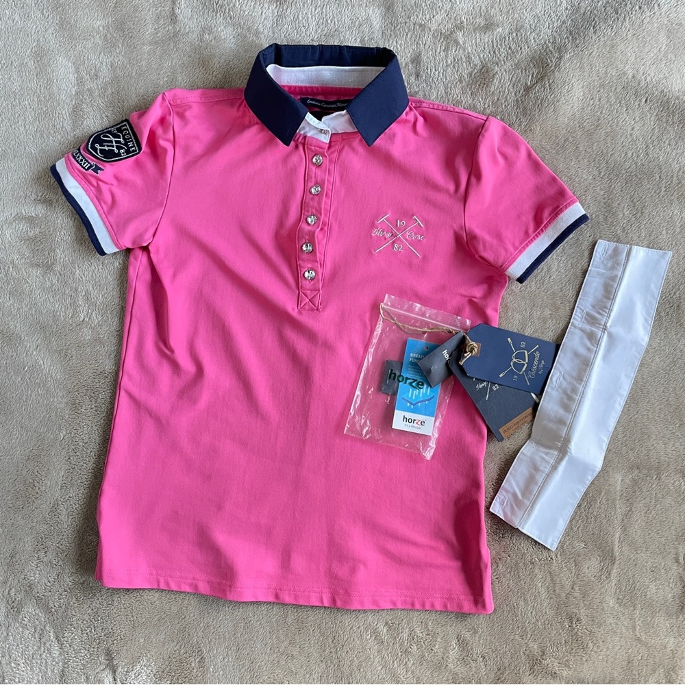 Horze Crescendo equestrian polo shirt candy pink